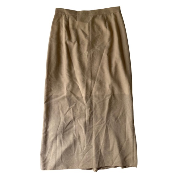 Vintage Silk Blend Lined Khaki Tan Midi Skirt | US 8/10 (EUR 40) - Picture 1 of 6